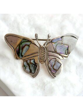 Butterfly Figural Abalone Mexican 925 Sterling Silver Navajo Vintage Brooch